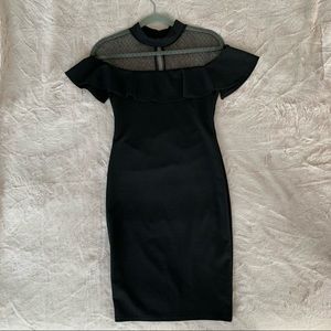 Little Black Dress with Lace and Pearl Buttons